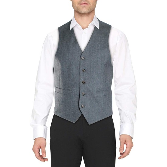 Lauren Ralph Lauren Mens Wool Blend Heathered Suit Vests, Gray, Medium