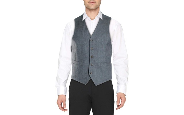 Lauren Ralph Lauren Mens Wool Blend Heathered Suit Vests, Gray, Medium