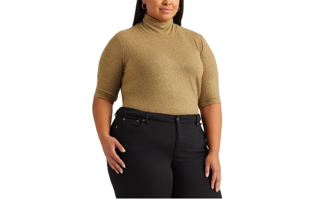 Lauren Ralph Lauren Plus-Size Metallic Turtleneck (Gold, 2X)