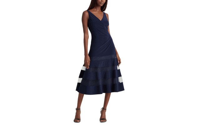 Lauren Ralph Lauren Tulle-panel Cocktail Dress (Navy), Navy, 10