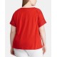 Lauren Ralph Lauren Womens Plus Lace Trim V-Neck T-Shirt, Red, 1X