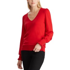 LAUREN Ralph Lauren Women’s Plus Size Buttoned-Cuff Long Sleeve Sweater (Red, 2x)