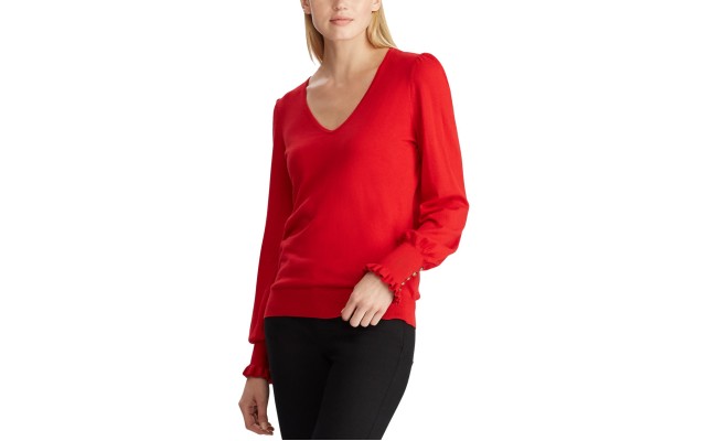 LAUREN Ralph Lauren Women’s Plus Size Buttoned-Cuff Long Sleeve Sweater (Red, 2x)