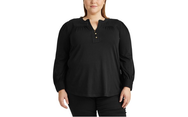 Lauren Ralph Lauren Women’s Plus Size Cotton Jersey Top (Black, 2x)