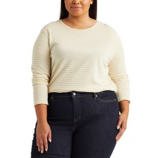 Lauren Ralph Lauren Women’s  Plus-Size Metallic-Stripe Jersey Top (Natural, 2X)