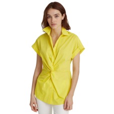 Lauren Ralph Lauren Women’s Twisted-Knot Cotton-Blend Top (Yellow, XX-Large)