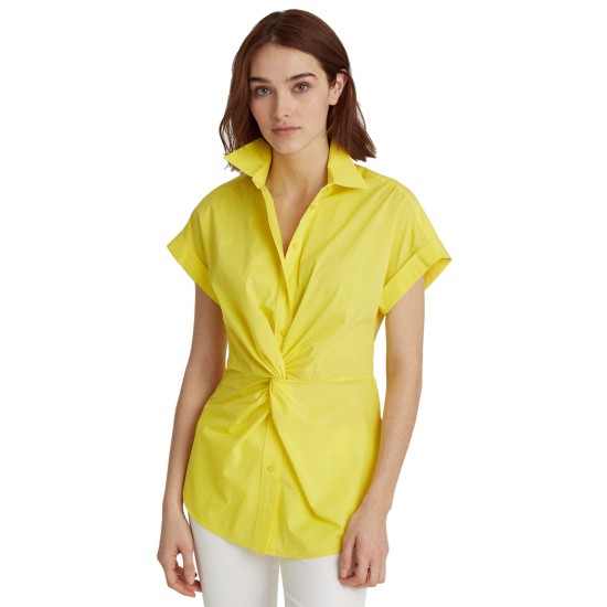 Lauren Ralph Lauren Women’s Twisted-Knot Cotton-Blend Top (Yellow, XX-Large)