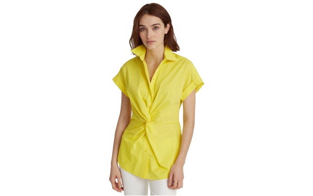 Lauren Ralph Lauren Women’s Twisted-Knot Cotton-Blend Top (Yellow, XX-Large)