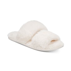 Lemon Women’s Two-Strap Faux-Fur Slide Slippers (White, S/M)