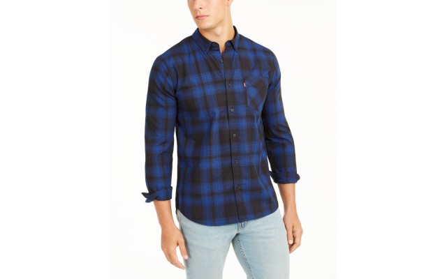 Levi’s Men’s Chama Plaid Shirt (Dark Gray, M)