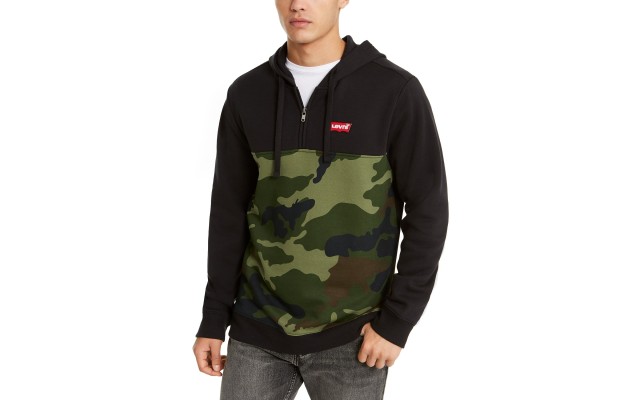 Levi’s Men’s Patrick Camo Block Quarter-Zip Hoodie Sweatshirt, Black, XL