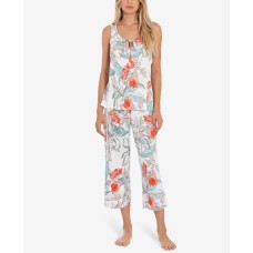 Linea Donatella Tropical-Print Tank Top & Cropped Pajama Pants Set (White)