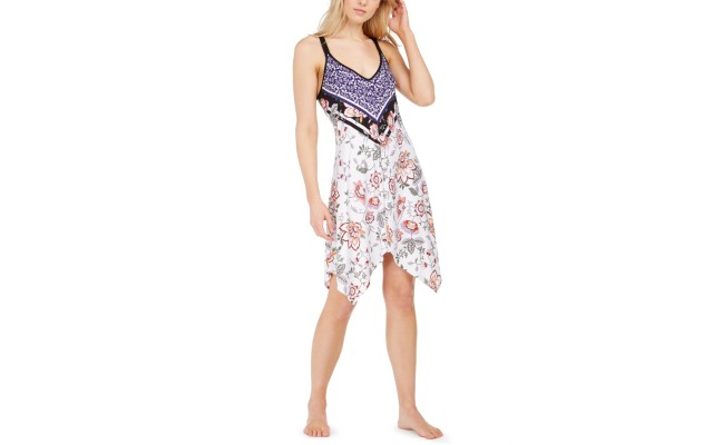  Women's Mixed-Print Chemise Nightgown (White), White, Small