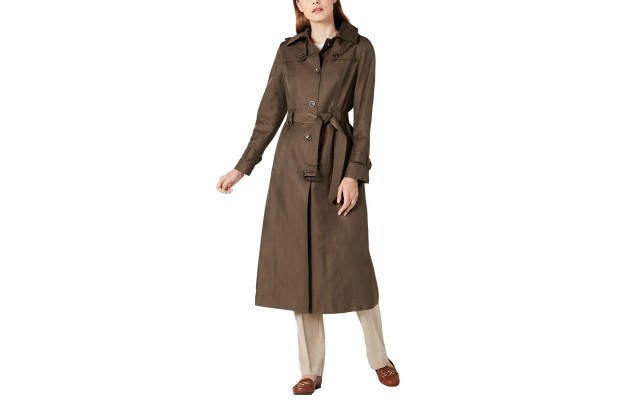  Single-Breasted Water-Resistant Hooded Raincoat, Green, M