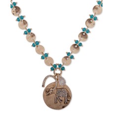 Lonna & Lilly Gold-Tone Beaded Chain Pave Multi-Charm Pendant Necklace, 36″ + 3″ Extender,Blue