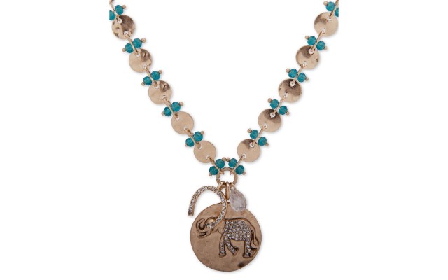 Lonna & Lilly Gold-Tone Beaded Chain Pave Multi-Charm Pendant Necklace, 36″ + 3″ Extender,Blue