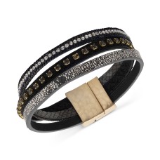 lonna & lilly Gold-Tone Crystal & Leather Multi-Row Magnetic Bracelet