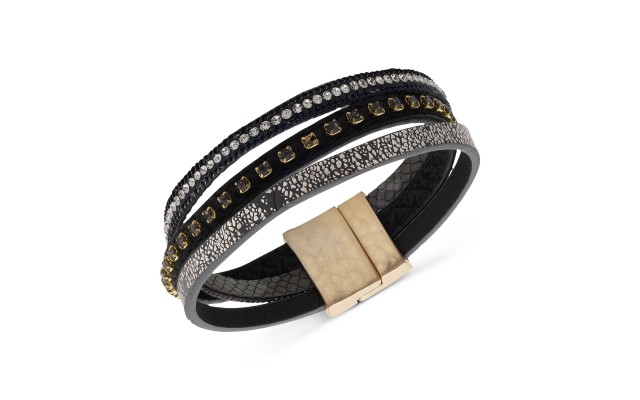 lonna & lilly Gold-Tone Crystal & Leather Multi-Row Magnetic Bracelet