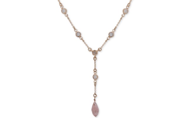  Gold-Tone Pink Crystal Lariat Necklace & Dragonfly Notecard Set, 16″ + 3″ extender