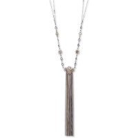 lonna & lilly Two-Tone Crystal Star & Chain Tassel 32″ Lariat Necklace (Black)