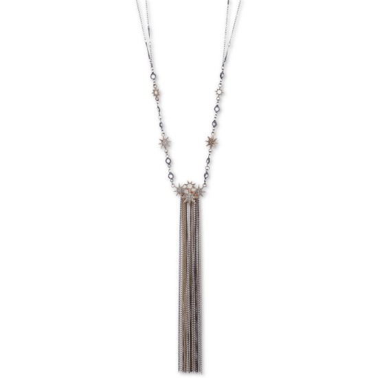 lonna & lilly Two-Tone Crystal Star & Chain Tassel 32″ Lariat Necklace (Black)