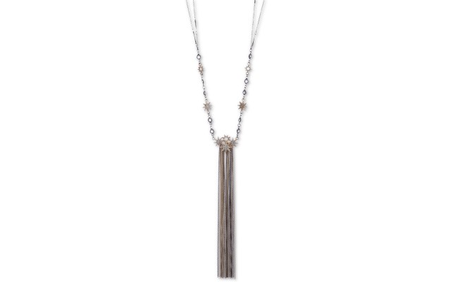 lonna & lilly Two-Tone Crystal Star & Chain Tassel 32″ Lariat Necklace (Black)
