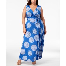 Love Squared Trendy Plus Size Faux-Wrap Maxi Dress (Blue/White, 3X)