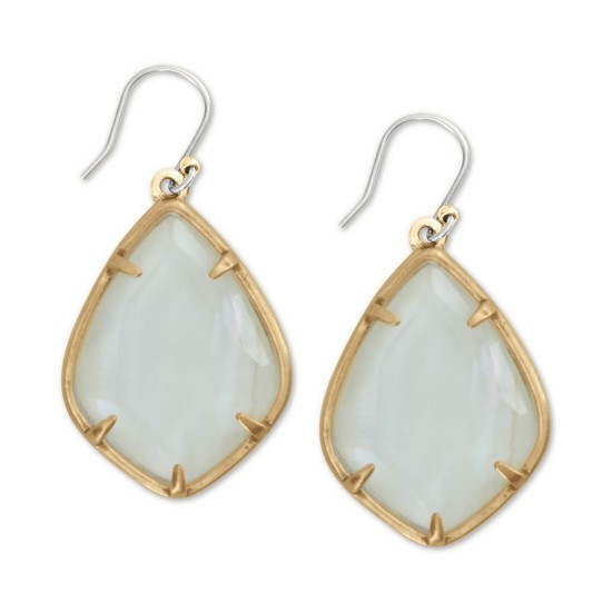  Gold Large White Mother of Pearl Drop Earrings