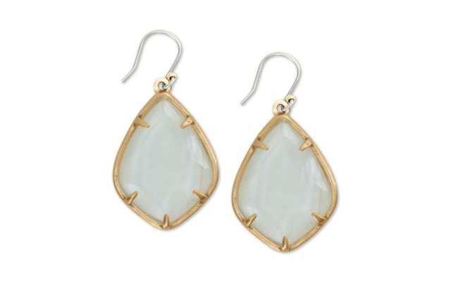  Gold Large White Mother of Pearl Drop Earrings