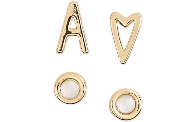  Gold-Tone 4-Pc. Set Initial Mismatch Stud Earrings