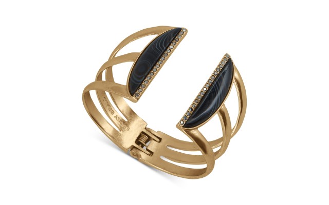 Gold-Tone Pavé & Stone Triple-Row Cuff Bracelet (Gold)