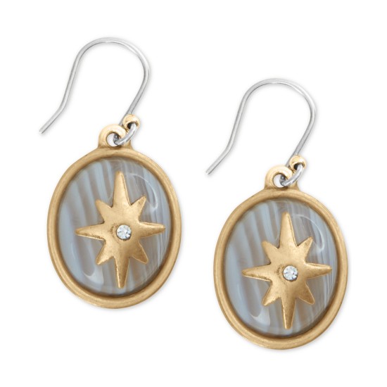  Gold-Tone Star Pave Drop Earrings