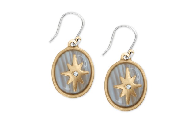  Gold-Tone Star Pave Drop Earrings