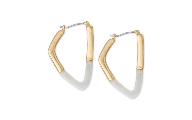  Gold-Tone Stone Geometric Hoop Earrings