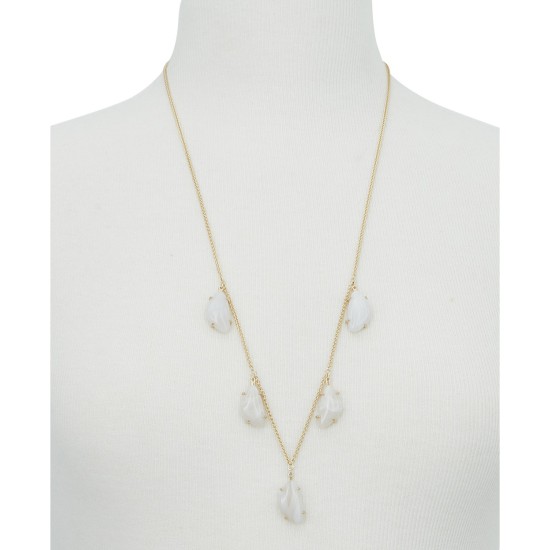  Gold-Tone White Agate Adjustable Necklace (Gold)