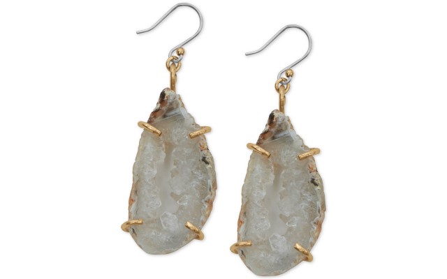  Gold-Tone White Agate Drop Earrings