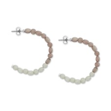 Lucky Brand Medium Silver-Tone Beaded C-Hoop Earrings 1-1/2″