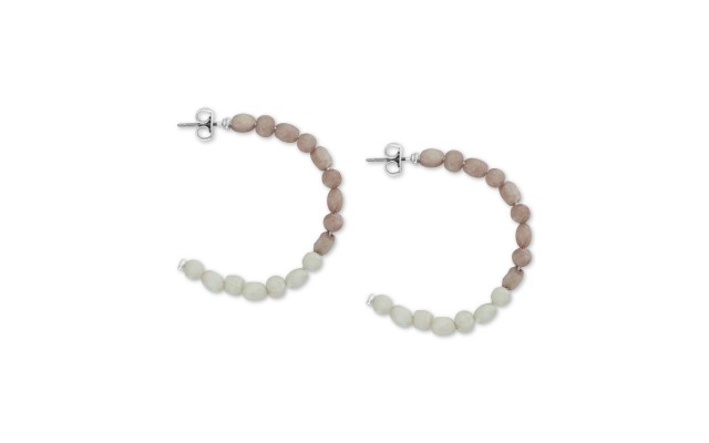  Medium Silver-Tone Beaded C-Hoop Earrings 1-1/2″