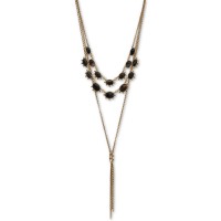 Lucky Brand Pavé Stone & Chain Tassel Convertible Layered Necklace (Gold)