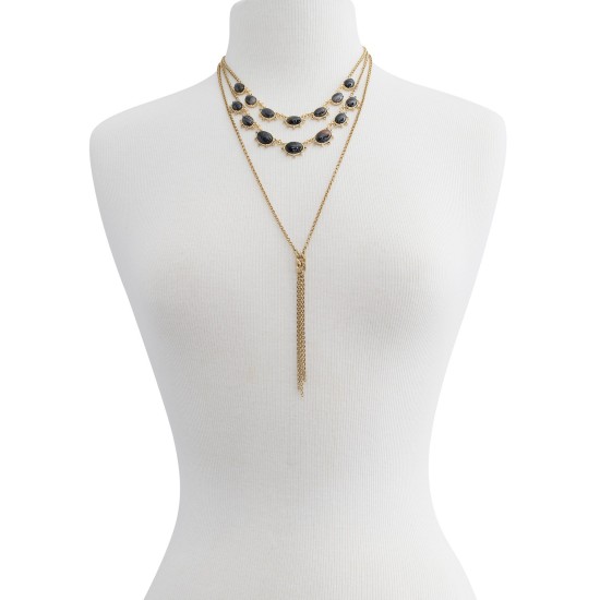  Pavé Stone & Chain Tassel Convertible Layered Necklace (Gold)