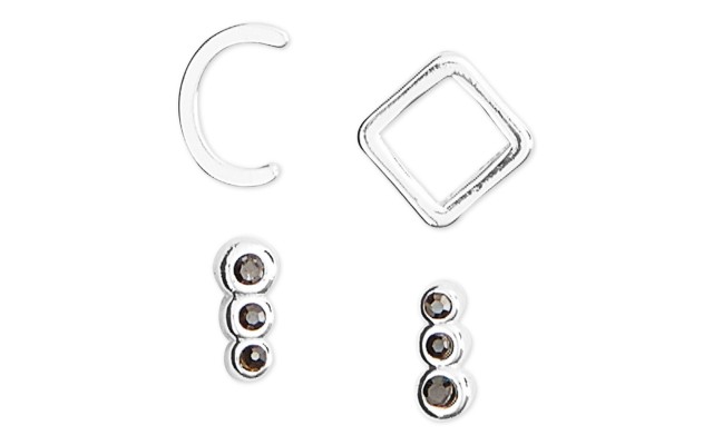  Silver-Tone 4-Pc. Set Initial Mismatch Stud Earrings