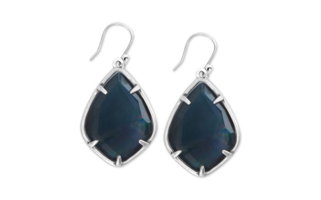  Silver-Tone Black Mother-of-Pearl Drop Earrings (Silver)