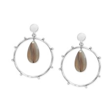 Lucky Brand Silver-Tone Brown Stone Orbital Drop Earrings