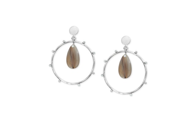  Silver-Tone Brown Stone Orbital Drop Earrings