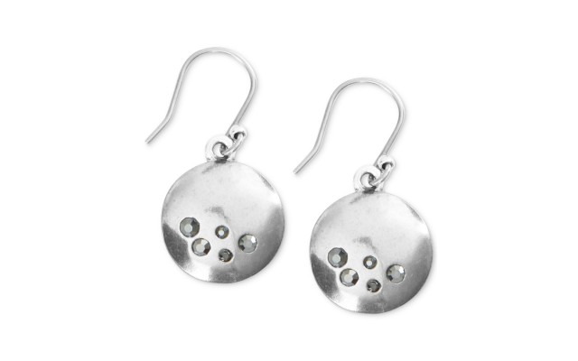  Silver-Tone Pave Circle Drop Earrings