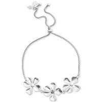 Lucky Brand Silver-Tone Pave Flower Slider Bracelets