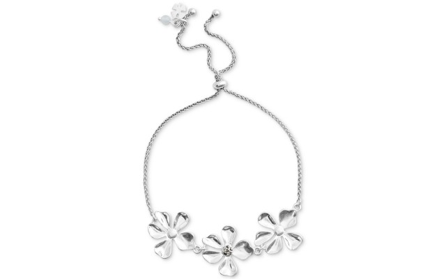  Silver-Tone Pave Flower Slider Bracelets
