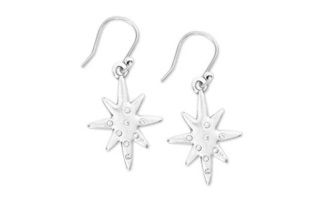  Silver-Tone Pavé Star Drop Earrings