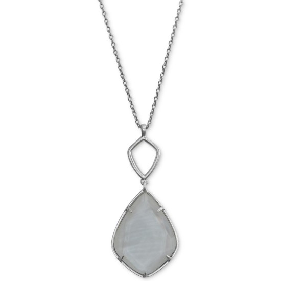  Silver-Tone Reversible White & Black Stone Long Pendant Necklace