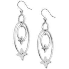 Lucky Brand Silver-Tone Star Orbital Oval Drop Earrings